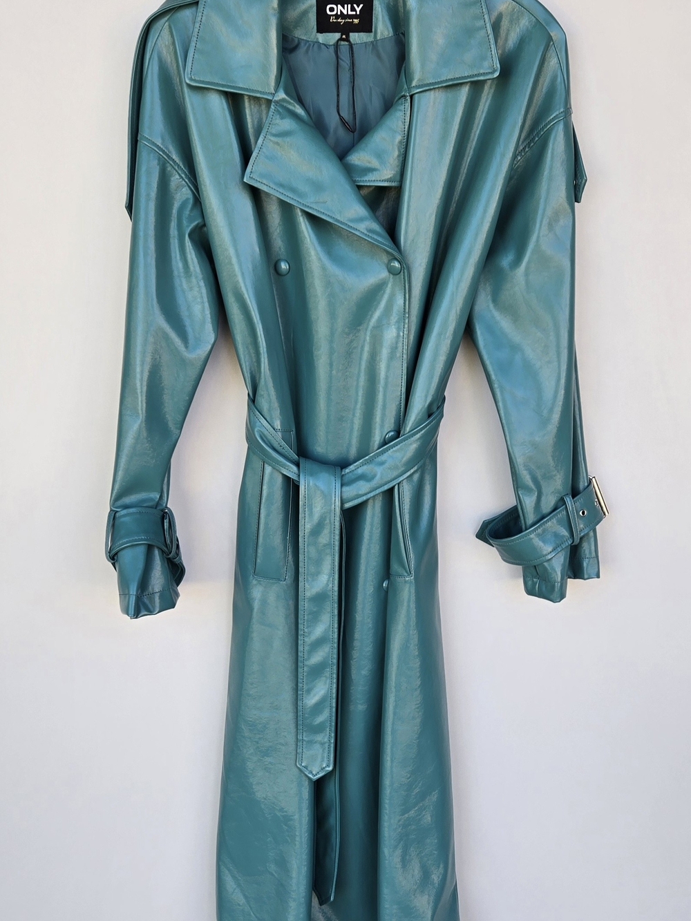 ONLY Teal Faux Leather Trench Coat